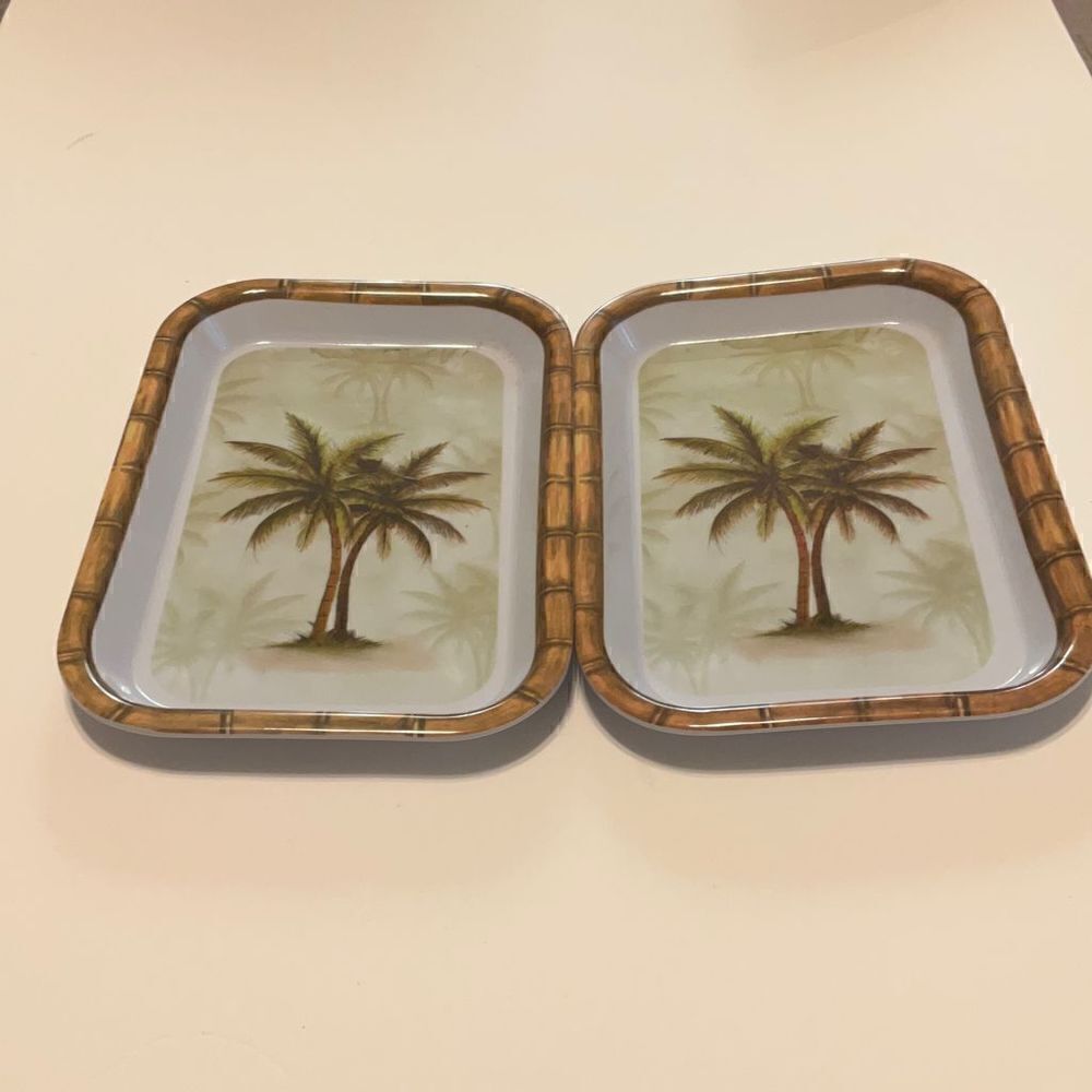 Pair of Palm Tree Trinket Trays, melamine. Kawaii, Fairy Kei